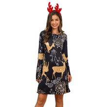 Load image into Gallery viewer, Women's Xmas Dress Snow Reindeer Long
